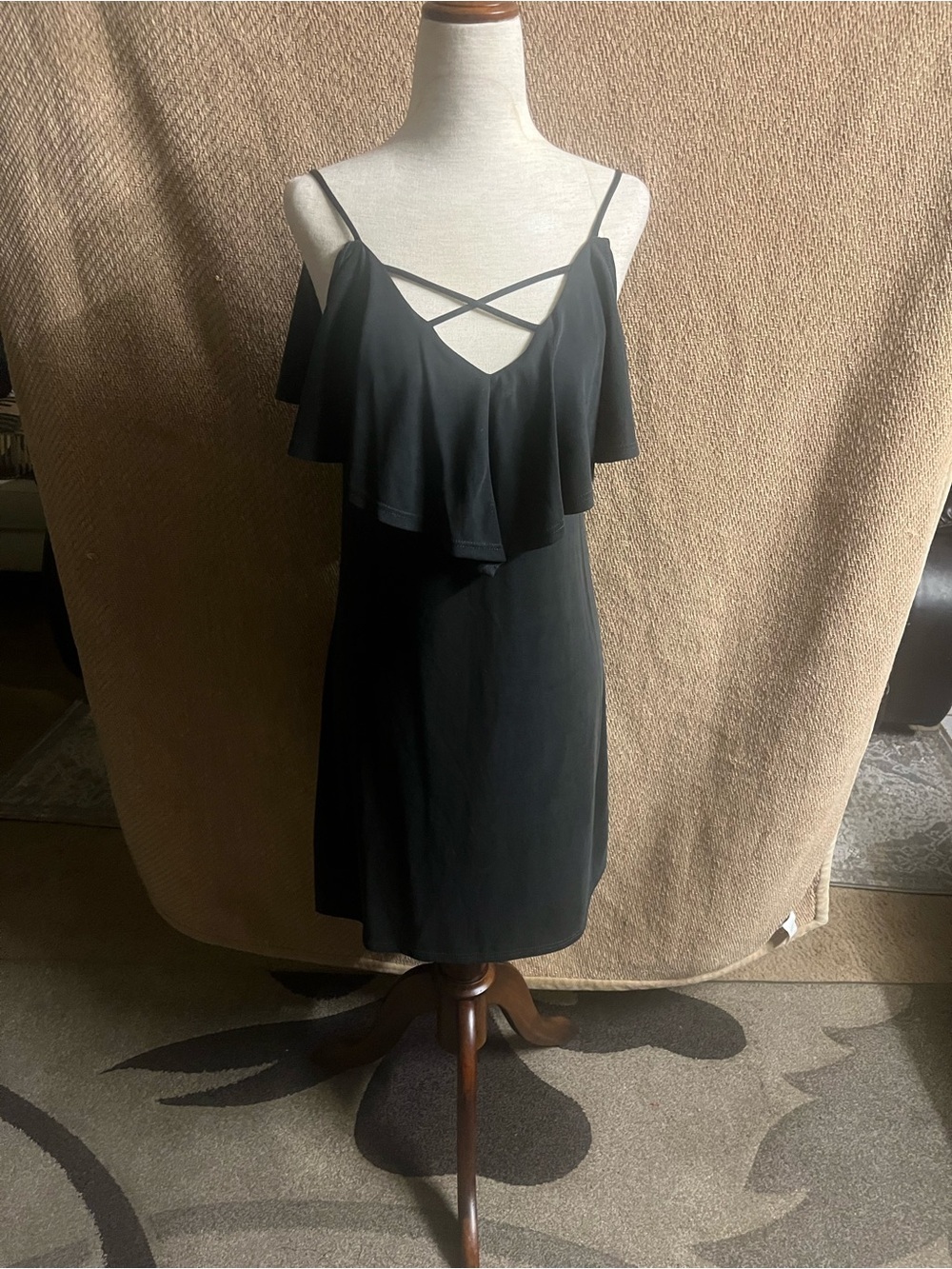 Aqua Black Off-Shoulder Ruffle Mini Dress